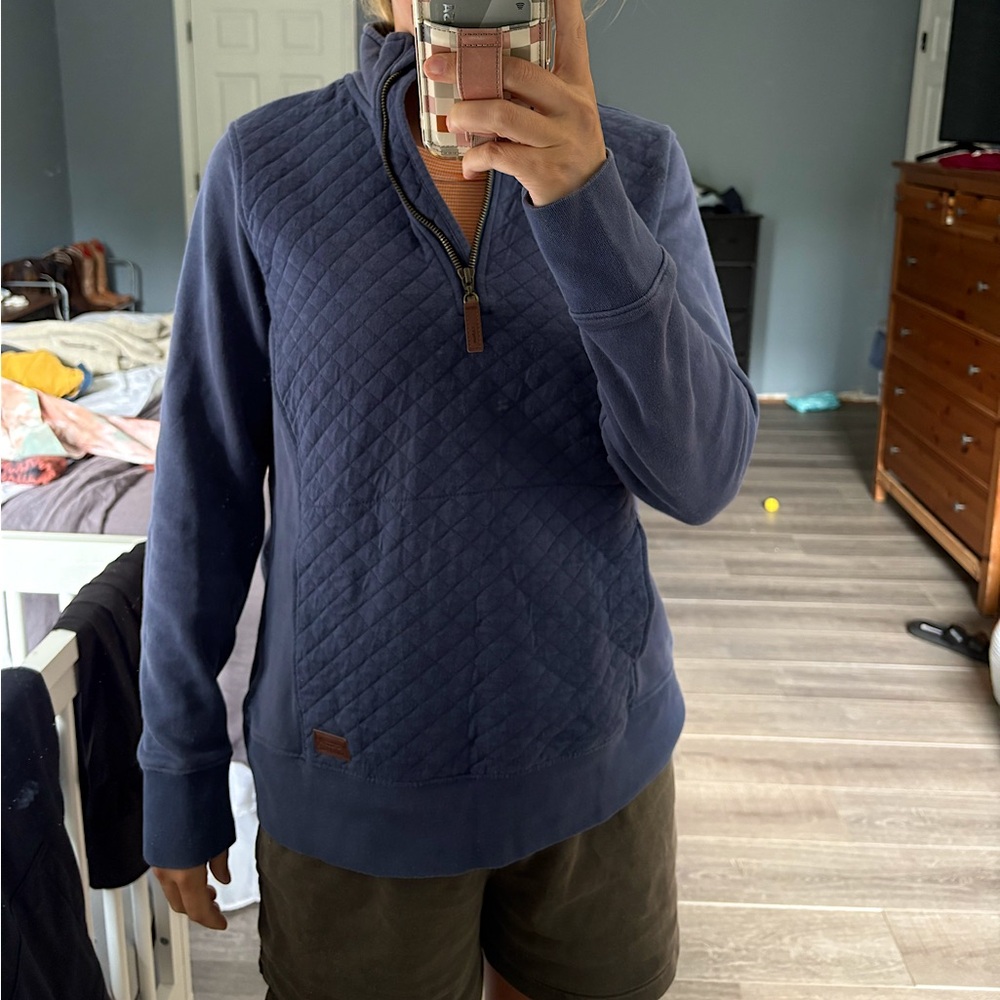 LL Bean Quilted Navy Half-Zip Pullover